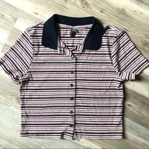 Button Down Cropped Tee Size Small